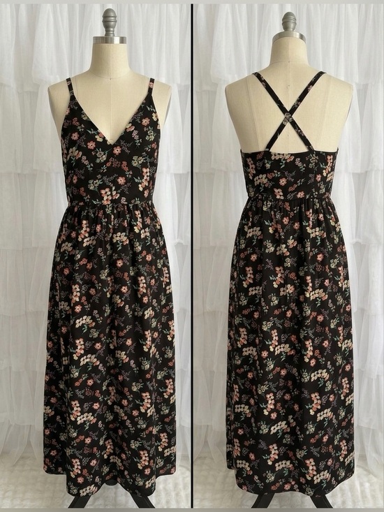 GAP Dresses & Skirts - GAP Women’s Sleeveless V-neck Floral Print Black Base Maxi Dress Size 12